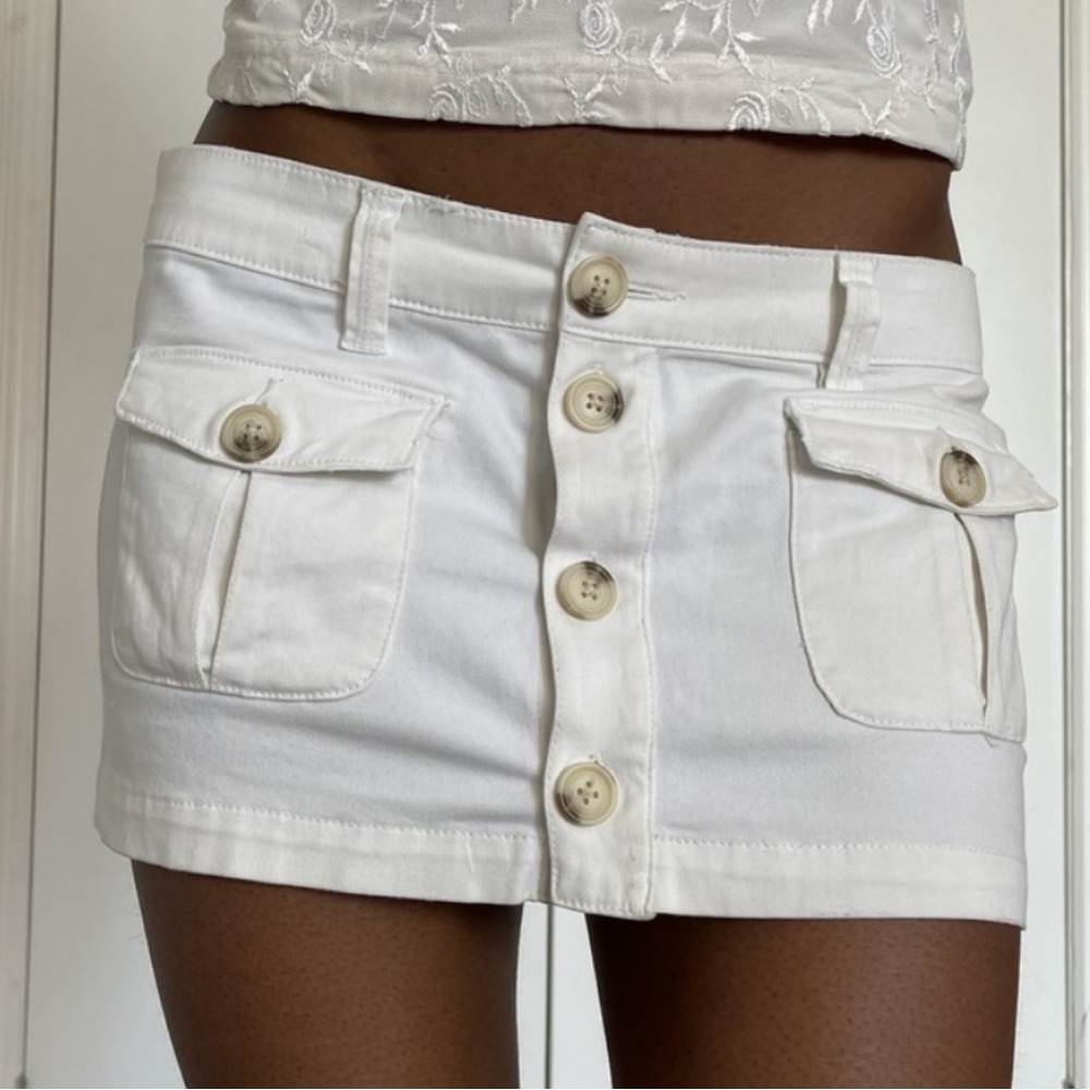 Y2k hollister micro mini skirt white button front cargo low rise 3 juniors RARE